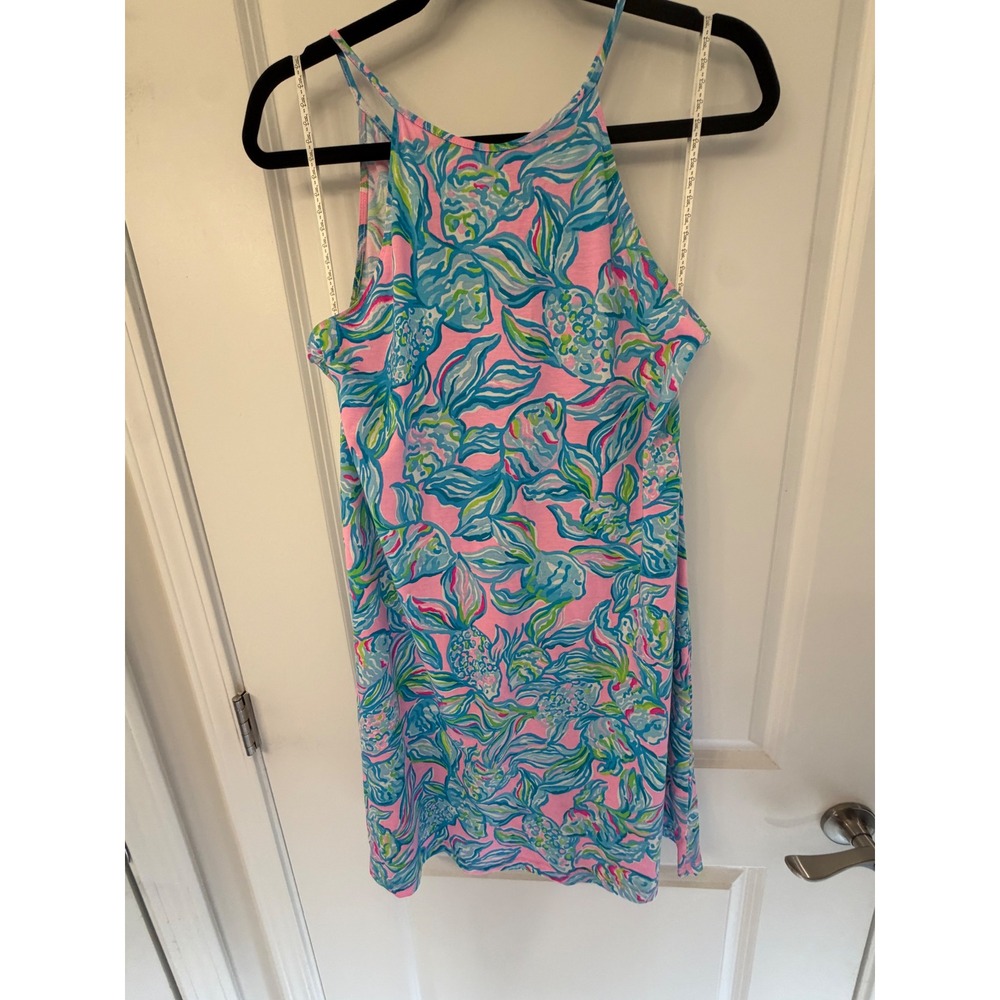 Lilly Pulitzer‎ Pima Cotton Halter Dress Pink Blue Pineapple Tassel Back Small